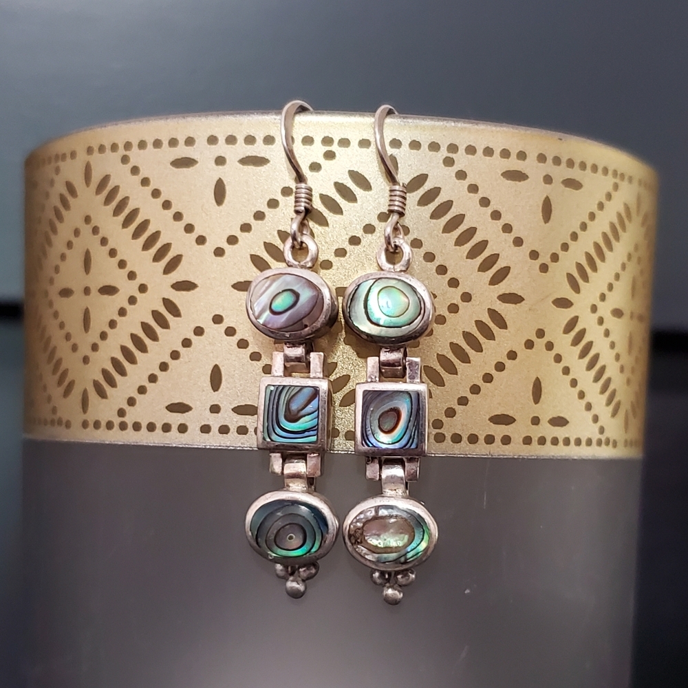 Abalone and Sterling Silver Dangle Earrings 1.6” Long - Picture 3 of 15